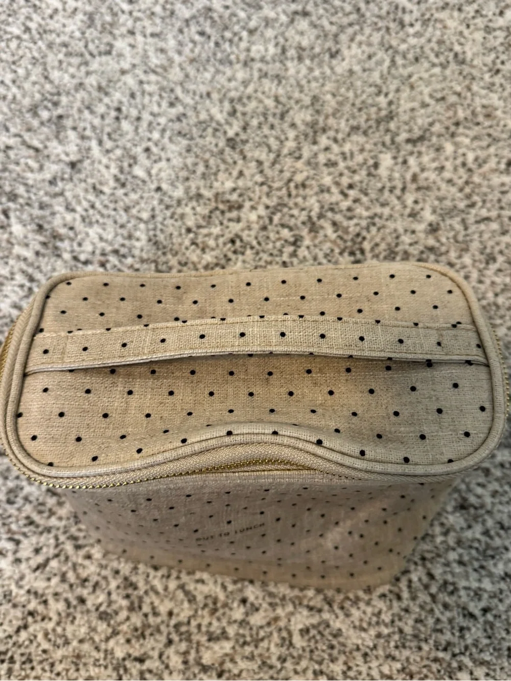 kate spade Beige Canvas Polka Dot Lunch Bag with Gold Zipper